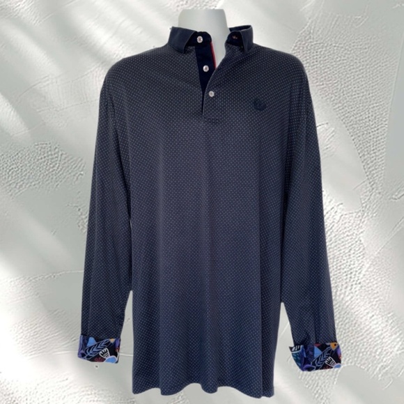 Au Noir 2XL Men’s Shirt Blue Floral Trim Geometric Print Button-Up - Picture 1 of 13